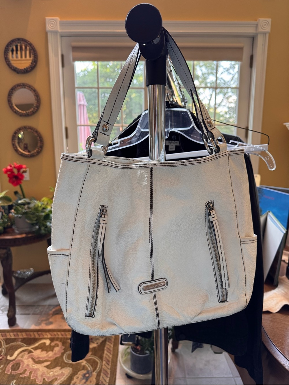 Etienne Aigner Cream Shoulder Tote with Silver Hardware